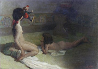 Girls with Pulcinella by Eugenio Latour